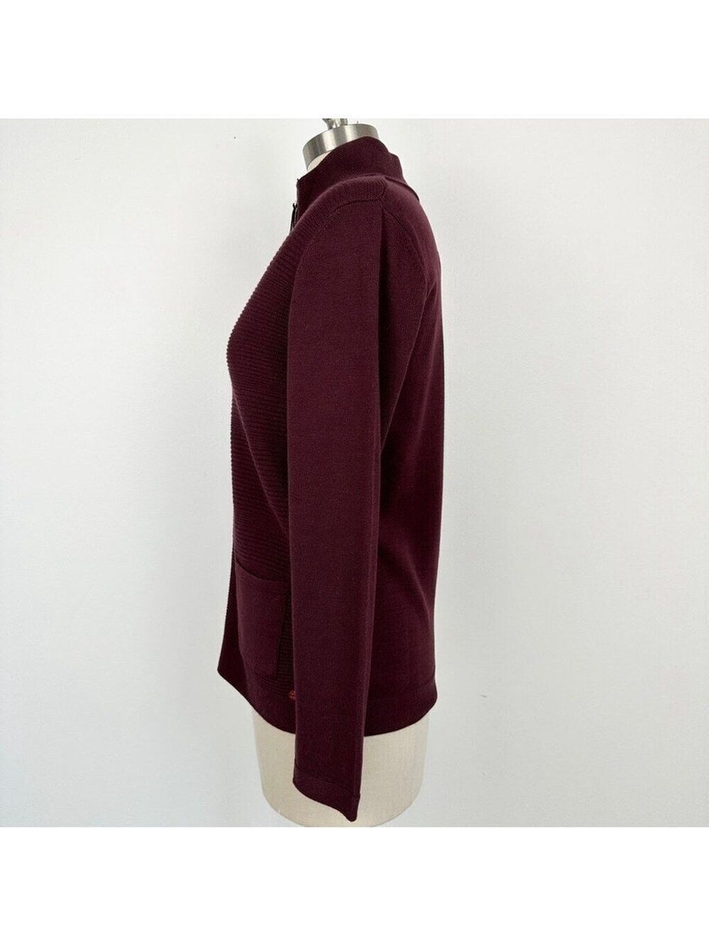 Olsen Long Sleeve Mock Neck Full Zip Ribbed Sweater Size Small Maroon Purple New - Picture 5 of 14